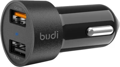 Zdjęcie produktu dla Budi - Ładowarka samochodowa 2x USB, 30W, QC3.0 (Czarny)