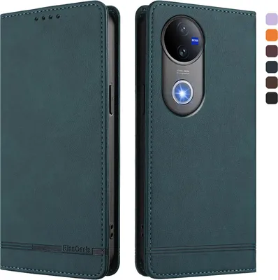 Image de Etui pour Vivo V50 5G, étui rétro en cuirPolyuréthaneavec support et fentes pour cartes de crédit Vert