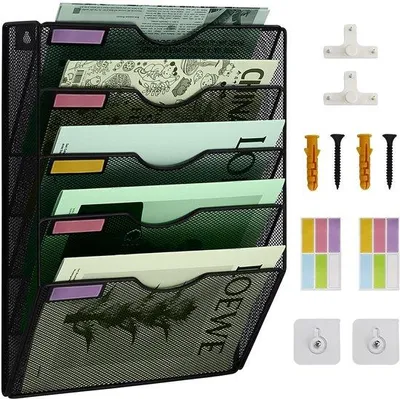 Productafbeelding van Ibenzoa® Wandorganizer van metaal – 5 vakken voor A4-documenten en tijdschriften, transparante vakken, geschikt voor wandmontage, modern design