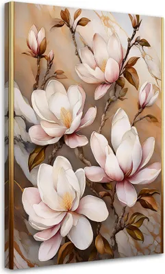 Zdjęcie produktu dla Obraz na płótnie Kwiaty Magnolii Natura Botanika 40x60 Feeby Beżowy obraz na ścianę gotowy do zawieszenia
