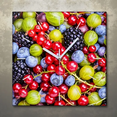 Produktbild von Wohnzimmer Leinwand Uhr Geräuschlos Küche 30x30 Farbige, Früchte, Motive, weiße Zeiger