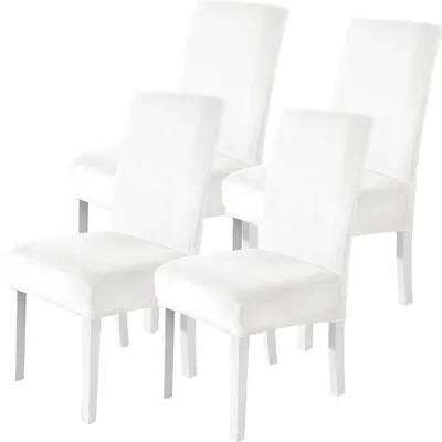 Immagine prodotto di Copri sedie in velluto, set da 4, copri sedie elasticizzati per sedie con schienale alto, lavabili, colore bianco