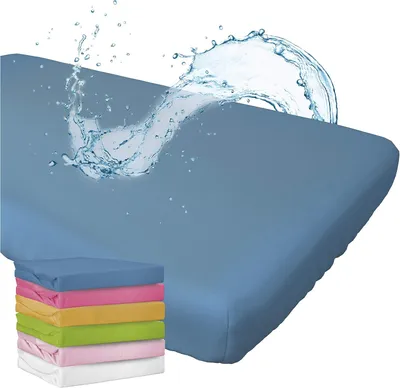 Image de Housse de matelas intégrée, 70 x 140 cm, pour lit bébé, couleur bleue