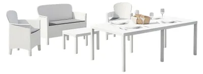 Produktbild von Domaso - Gartenlounge-Set, Weiß, 4-Sitzer, Tisch für 10 Personen