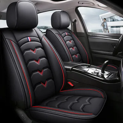 Produktbild von 1PCS Leder Universal Auto Vordersitzabdeckung Schutzkissen Full-wrap - Star schwarz