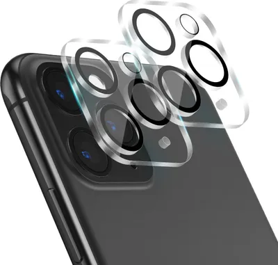 A close-up view of camera lens protectors placed over the camera module of a smartphone.