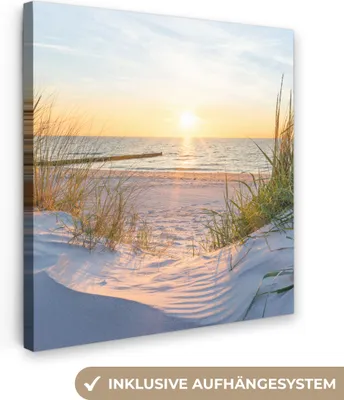 Obrázek produktu pro OneMillionCanvasses® - Obraz na plátně - pláž - slunce - duna - tráva - písek - horizont, nástěnná malba, nástěnné dekorace obrazy obývací pokoj, 90x90cm