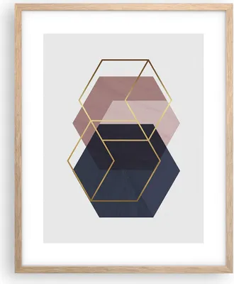 Produktbild von Gerahmtes Poster - Rahmen in heller Eiche - Sechsecke Modern Gold - 40x50 cm - Wand Bild - Wanddeko - Wandbilder - Kunstposter - Wandposter - Bilderrahmen - Bilder - Kunstdruck - P2NPA40x50-4691