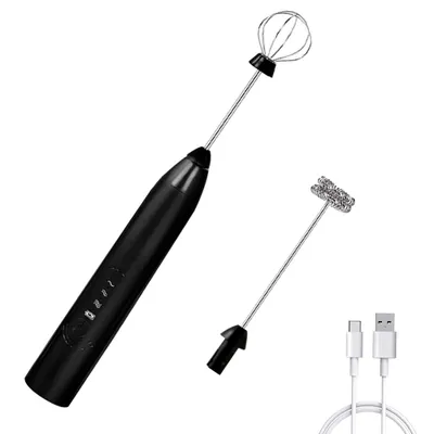 Produktbild von Schneebesen-Milchaufschäumer, wiederaufladbarer elektrischer Schneebesen-Kaffeeaufschäumer mit 2 Edelstahl-Schneebesen, Milchschaumbereiter, Schwarz