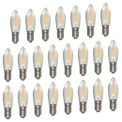 Produktbild von Erzgebirgslicht - AUSWAHL - 23 Stück LED Filament Topkerze 14-55 V 0,1 W für INNEN, für 4-16 Brennstellen E10 Riffelkerze Ersatzbirne Glühbirne Glühlämpchen für Lichterketten Pyramide Schwibbogen