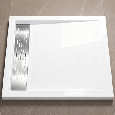 Produktbild von doporro Duschtasse Duschwanne 90x100x5cm flach aus Acryl in Weiß Rechteckig DIN-Anschlüsse für bodenebene Montage geeignet mit Abnehmbarer Xetro04W
