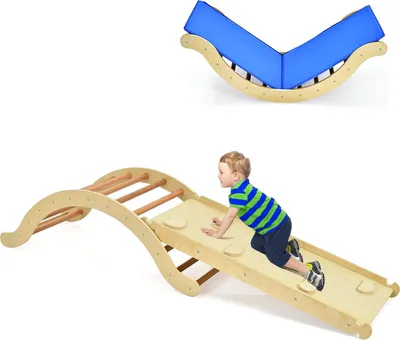 Produktbild von 3-in-1 Klettergerüst Indoor mit umkehrbarer Rampe zum Klettern & Rutschen, Kletterbogen mit Rutsche und weicher Matte, Klettergerät, Kletterdreieck für Kinderzimmer