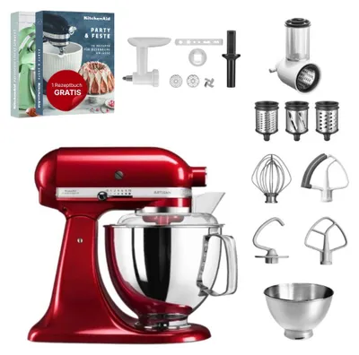 Produktbild von KitchenAid 4,8 L 5KSM175 Artisan Küchenmaschine Set 3 Gemüseschneider+Fleischwolf+Spritzge Liebesapfelrot