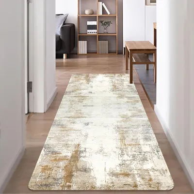 Obrázek produktu pro Koberec, rozměry 80x200 cm, béžová a hnědá barva, abstraktní design, moderní styl, protiskluzový, lze prát