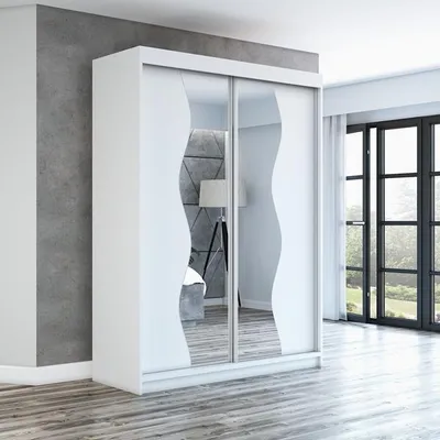 Produktbild von Schwebetürenschrank, 2-türig Schrank RIMA 160 cm (mit Spiegel) (Weiß / weiß / weiß)