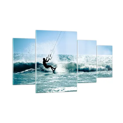 Produktbild von Bilder auf glas - Drachen-Surfen Wasser Ozean - 160x90cm - Glasbilder - Wandbilder - Kunstdruck - zum Aufhängen bereit - Wanddekoration aus Glas - Glas Bilder - Wandbild auf Glas - GDL160x90-2385