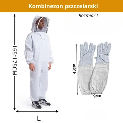 Zdjęcie produktu dla Kombinezon pszczelarski rozmiar L z rękawicami - biały, pełna ochrona, wentylacja i unisex