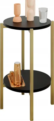 Zdjęcie produktu dla Stolik pomocniczy okrągły nowoczesny z półką 35x35x62 cm metalowy złoty