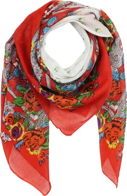 Produktbild von Baumwolltuch - Blumenmuster 2 rot - quadratisches Tuch