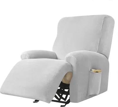 Produktbild von Elastischer Velours-Bezug für Relaxsessel mit Fußstütze (4-teilig) in Hellgrau Schonbezug