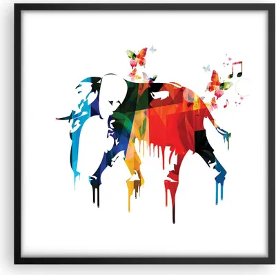 Produktbild von Gerahmtes Poster - Schwarzer Rahmen - Elefant Tierwelt Fantasie - 50x50 cm - Wand Bild - Wanddeko - Wandbilder - Wandposter - Bilderrahmen - Bilder - Kunstdruck - Wandbild - P2BAC50x50-3079