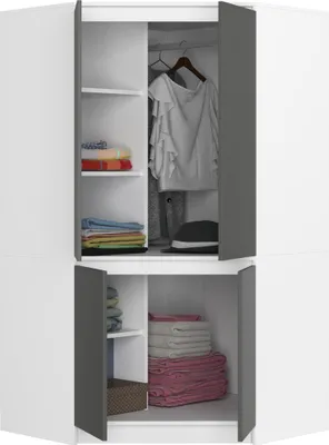 Immagine prodotto di BDW Armadio angolare camera da letto, Armadio, Armadio angolare, Bianco/grigio