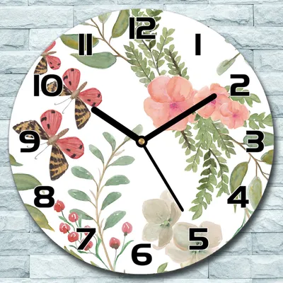 Produktbild von Wanduhr aus Glas Rund fi 30 Blumen Schmetterling Quarz Deko Schlafzimmer Büro