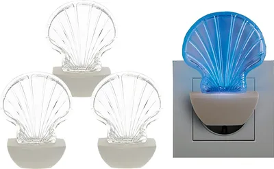 Produktbild von 3x LED Nachtlicht Orientierungslicht für die Steckdose in Form einer Muschel mit blauer LED