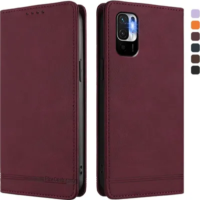 Obrázek produktu pro Pouzdro pro Xiaomi Poco M3 Pro/ Redmi Note 10 5G, retroPolyuretankožené flip pouzdro s stojánkem a přihrádkami na karty Červený