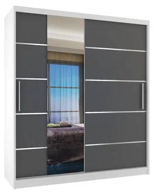 Obrázok produktu pre BELINI Verona, komoda s posuvnými dverami, 133 cm, biela/sivá, matný povrch – šatová skriňa so zrkadlom a 2 zásuvkami, pre spálňu