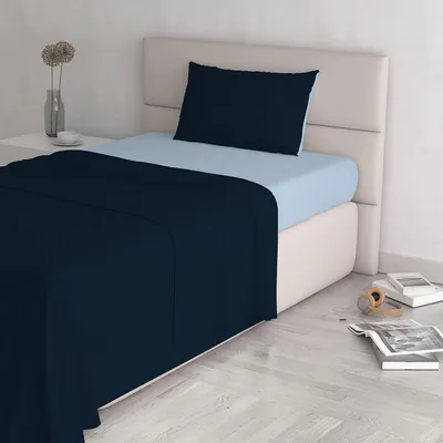 Imagen del producto de Juego de ropa de cama de lino "Color Natural", azul oscuro/azul claro, para cama de matrimonio