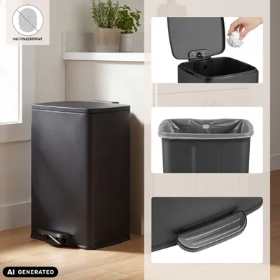 Obrázok produktu pre hjh OFFICE Odpadkový kôš 50 litrov Clean Step 3, odpadkový kôš s oddelením odpadu, obdĺžnikový, do kuchyne a kancelárie, s pedálom, 60,0 x 45,0 x 38,0 cm