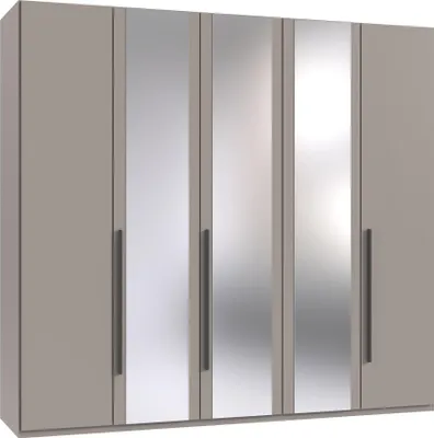 Produktbild von Drehtürenschrank >LONDON< in SAHARAGRAU / SPIEGEL / SCHWARZ - 225x208x58 (BxHxT)