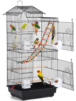 Image de Cage à oiseaux 591471, cage à oiseaux avec jouets, avec marchepieds, 46 x 35,5 x 99 cm, noir