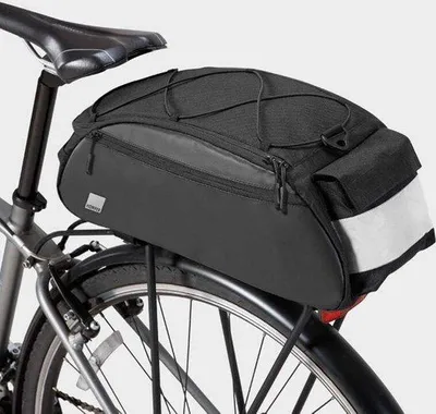 Immagine prodotto di Borsa da bicicletta Unyqoos® – Borsa da sella e da portapacchi, 10 litri, 40x13x17 cm, poliestere 600D, nera, con strisce riflettenti, tracolla, adatta per mountain bike e bici da corsa