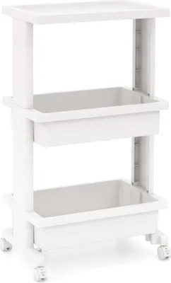 Image de Chariot à 3 niveaux avec plateau de table et roulettes verrouillables Chariot en plastique