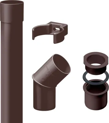 Produktbild von INEFA 2m Fallrohr Set DN50 / 50mm, PVC Dunkelbraun Dachrinnenzubehör, einfache Steckmontage,  Germany