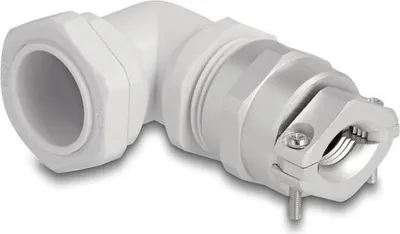 Produktbild von Delock Kabelverschraubung mit Zugentlastung und Biegeschutz 90° gewinkelt PG21 grau