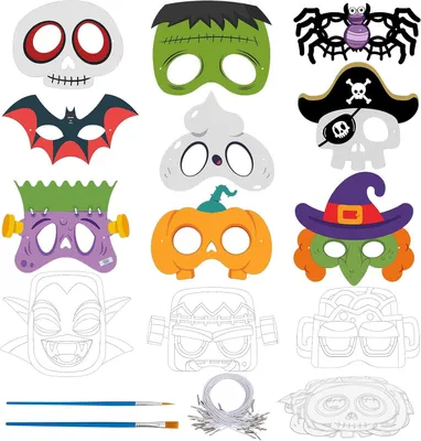 Image de Masques d'Halloween - À décorer par les enfants - Coffret de 24 pièces