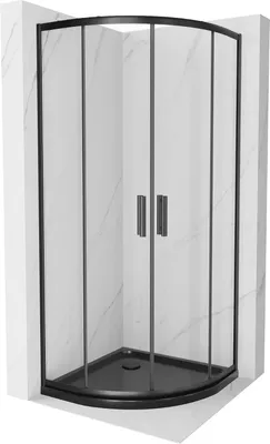 Zdjęcie produktu dla Mexen Rio kabina prysznicowa półokrągła 80 x 80 cm, transparent, czarna + brodzik Flat, czarny - 863-080-080-70-00-4170B