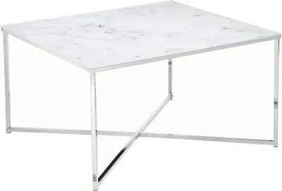 Produktbild von SalesFever Couchtisch quadratisch | Glasplatte foliert in Marmor-Optik | Gestell Metall | B 80 x T 80 x H 45 cm | weiß-chrom