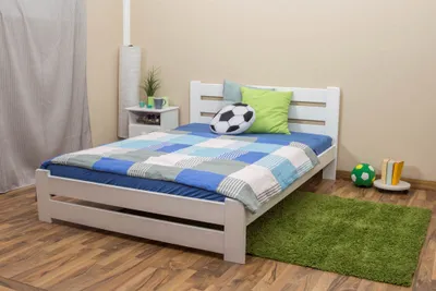 Produktbild von Kinderbett / Jugendbett Kiefer Vollholz massiv weiß lackiert A24, inkl. Lattenrost - Abmessung 140 x 200 cm
