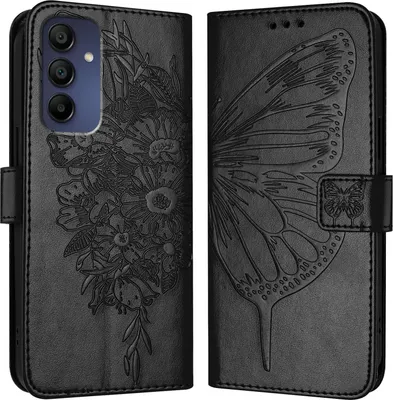 Produktbild von Mobigear Butterfly  Samsung Galaxy A16 Hülle Klapphülle Geldbörse - Schwarz