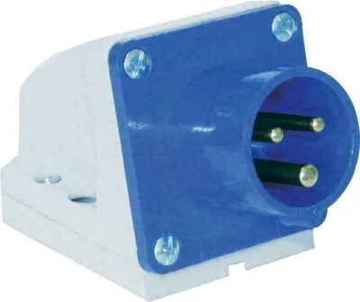 A close-up, angled view of a 3-pin electrical plug socket.
