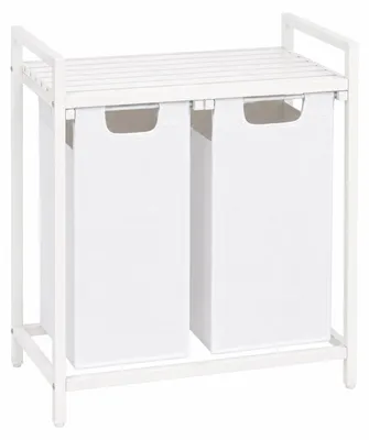 Produktbild von BEGRYF Wäschekorb mit 2 Wäschesäcken 73 x 33 x 71 cm Weiß Wäschesortierer 92 l mit Ablage aus MDF Metall und Stoff