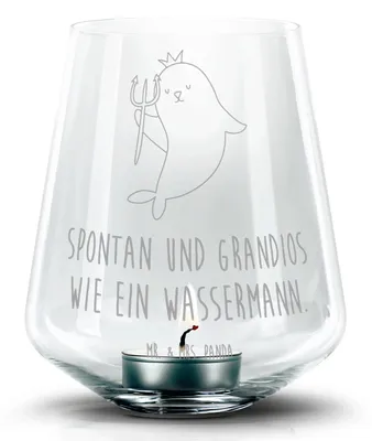 Produktbild von Mr. & Mrs. Panda Glas Windlicht Sternzeichen Wassermann - Transparent - Geschenk, Geburtstag Januar, Meer, Nix, Kerzenhalter, Teelichthalter, gravur, Laterne, Februar