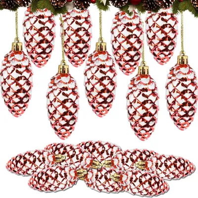 8 Glitzer-Tannenzapfen, Weihnachtsbaum-Deko, Rot, 9 cm, Kunststoff