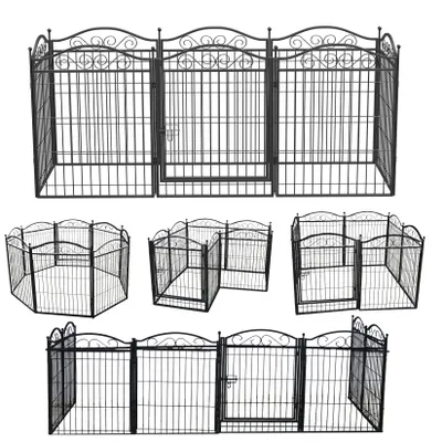 Produktbild von XXL Welpenauslauf Metall 190x63x80 cm, Hundezaun mit Tür für Welpen & kleine Hunde, Schwarz