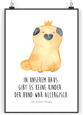 Produktbild von Mr. & Mrs. Panda Bild Mops Krone DIN A3 - Weiß - Geschenk, Haha, Wandbild, drucke, Wanddekoration, Kunstdruck, Lustig, Königlich, wanddeko, Hund, Sprüche