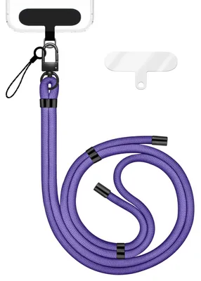 Image de HoldMe Edition - Lanyard avec mousqueton noir & 2 pads - Chaîne universelle pour téléphone portable Lanière en nylon - Bleu Violet